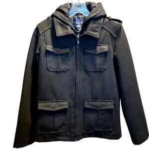 Class Club Girls 14 16 Black Coat Jacket Children's XL Zip Out Liner Remove Hood